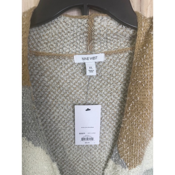 NWT Nine West Open Front Cardigan Striped Knit Sweater Cream Beige Gray XL Women - Picture 5 of 8